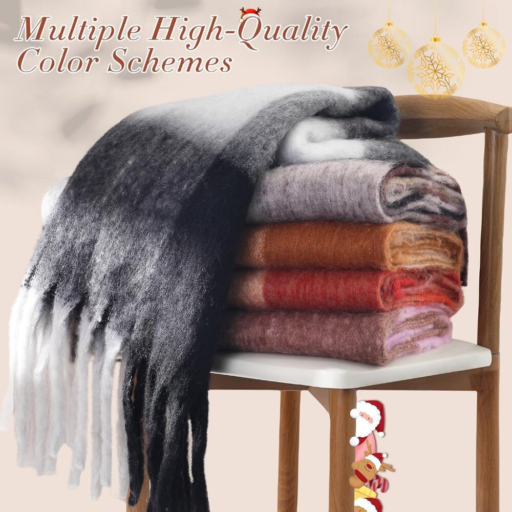 Women's Red Brown Vintage Chunky Feel Blanket Pashmina Winter Warm Wrap Scarfs - Picture 2 of 8